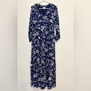 Evereve Floral Blue Maxi Dress XS